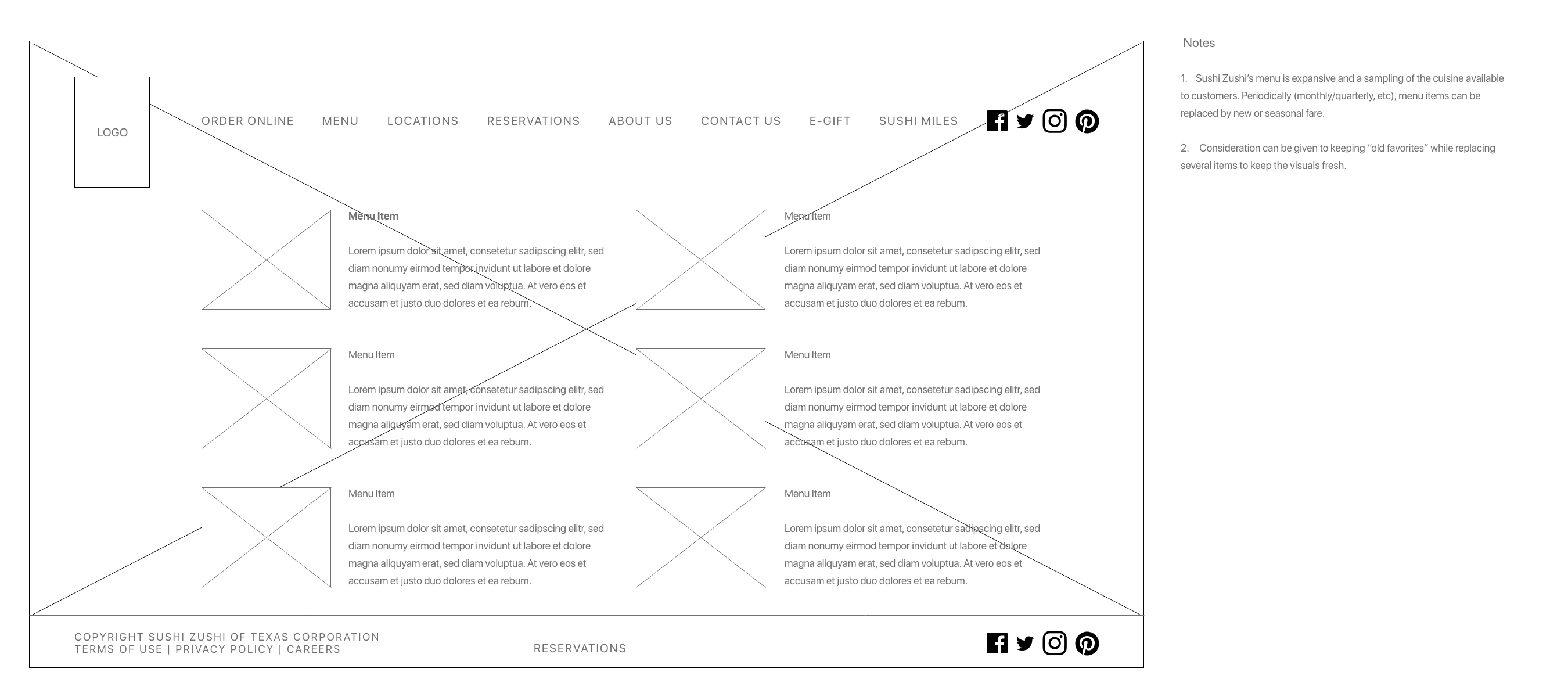 Menu Wireframe